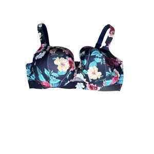 Cacique bra size 42F navy/multi floral underwire balconette lightly lined